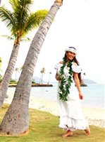 Pacific Legend White on White Cotton Hawaiian Ruffle Long Muumuu Dress
