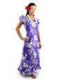 Pacific Legend Hibiscus Purple Cotton Hawaiian Ruffle Long Muumuu Dress