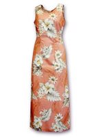 Pacific Legend Hibiscus Peach Cotton Hawaiian Tank Long Dress