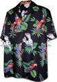 Pacific Legend Parrot  Black Cotton Men&#39;s Hawaiian Shirt