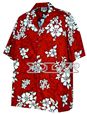 Pacific Legend White Hibiscus Red Cotton Men&#39;s Hawaiian Shirt