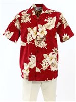 Pacific Legend Hibiscus Red Cotton Men's Hawaiian Shirt