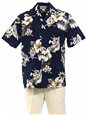 Pacific Legend Hibiscus Navy Cotton Men&#39;s Hawaiian Shirt
