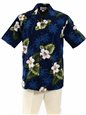Pacific Legend Hibiscus Monstera Navy Cotton Men's Hawaiian Shirt