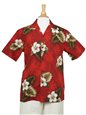 Pacific Legend Hibiscus Monstera Red Cotton Men&#39;s Hawaiian Shirt