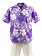 Pacific Legend Hibiscus & Monstera Purple Cotton Men's Hawaiian Shirt
