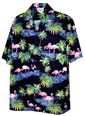 Pacific Legend Flamingos Black Cotton Men&#39;s Hawaiian Shirt