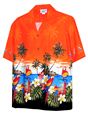 Pacific Legend Parrot  Orange Cotton Men&#39;s Border Hawaiian Shirt