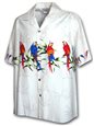 Pacific Legend Parrot  White Cotton Men&#39;s Border Hawaiian Shirt