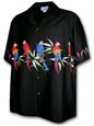 Pacific Legend Parrot  Black Cotton Men&#39;s Border Hawaiian Shirt