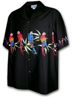 Pacific Legend Parrot  Black Cotton Men's Border Hawaiian Shirt