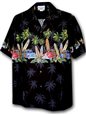 Pacific Legend メンズ アロハシャツ [サーフボード/ブラック/コットン]