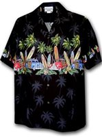 Pacific Legend Surfboard Black Cotton Men's Hawaiian Shirt