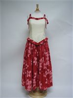Plumeria Red Poly Cotton Tahitian Style Maxi Dress