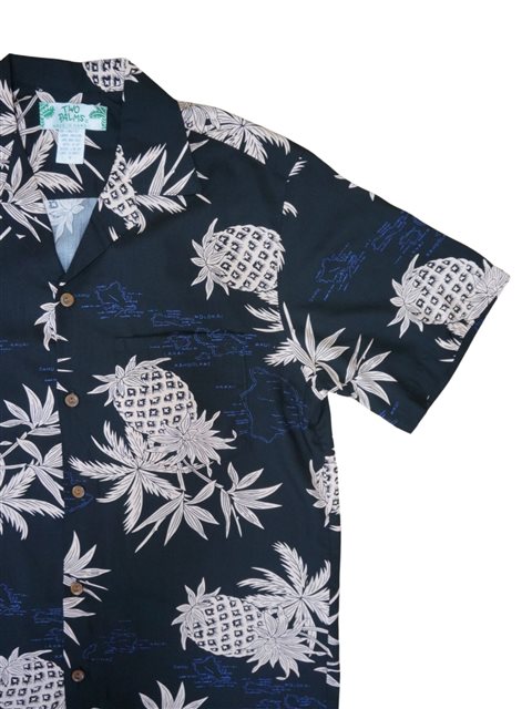 ハワイ直輸入TwoPalmsアロハシャツ[パイナップルマップブラック] 新品L Two Palms メンズ アロハシャツ [パイナップルマップ/ブラック