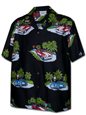 Pacific Legend Cars Black Cotton Men&#39;s Hawaiian Shirt