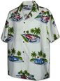 Pacific Legend Cars Cream Cotton Men&#39;s Hawaiian Shirt
