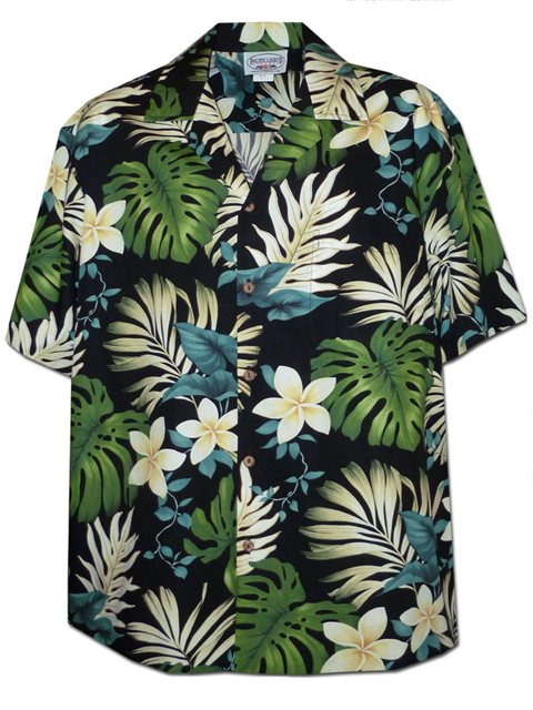 Pacific Legend Plumeria & Monstera Black Cotton Men's