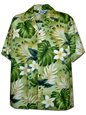 Pacific Legend Plumeria &amp; Monstera Sage Cotton Men&#39;s Hawaiian Shirt