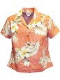 Pacific Legend Hibiscus Peach Cotton Women&#39;s Fitted Hawaiian Shirt