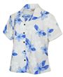 Pacific Legend Plumeria Blue Cotton Women&#39;s Fitted Hawaiian Shirt