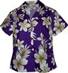 Pacific Legend Tropical Flowers Purple Cotton Women&#39;s Fitted Hawaiian Shirt