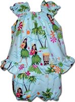 Pacific Legend Hula Girl Blue Cotton Infant Girls Hawaiian Cabana Set