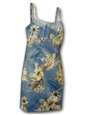 Pacific Legend Hibiscus Blue Cotton Hawaiian Spaghetti Short Dress