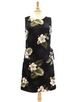 Pacific Legend Hibiscus Monstera Black Cotton Hawaiian Sarong Short Dress