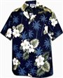 Pacific Legend Hibiscus Monstera Navy Cotton Boys Junior Hawaiian Shirt