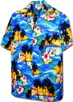 Pacific Legend Sunset Blue Cotton Boys Junior Hawaiian Shirt