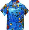 Pacific Legend Tropical Fish Blue Cotton Boys Junior Hawaiian Shirt