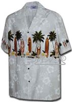 Pacific Legend Surfboard White Cotton Boys Junior Hawaiian Shirt