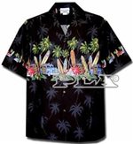 Pacific Legend Surfboard Black Cotton Boys Junior Hawaiian Shirt