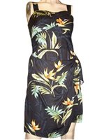 Paradise Found Bamboo Paradise Black Rayon Hawaiian Sarong Short Dress