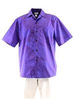 Monstera Purple Poly Cotton Men's Open Collar Hawaiian Shirt