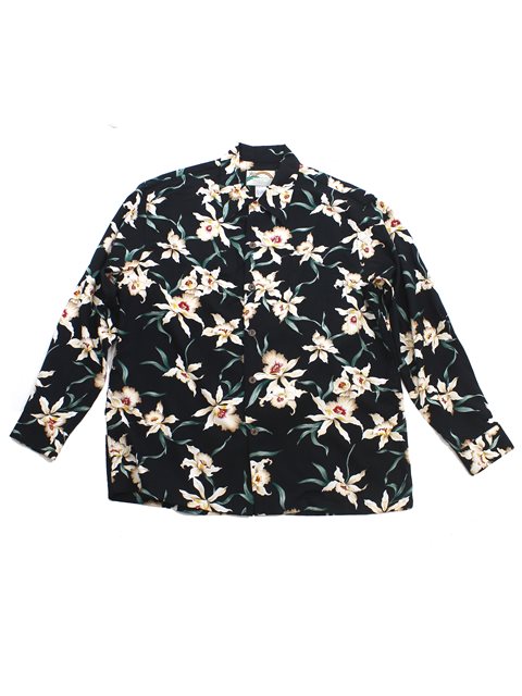 Paradise Found Star Orchid Black Rayon Men's Hawaiian Shirt | AlohaOutlet