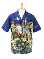 Winnie Fashion Hula Girl Navy Cotton Men's Hawaiian Shirt