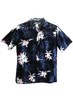 Two Palms Midnight Orchid Black Rayon Men's Hawaiian Shirt