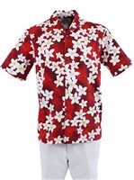 Royal Hawaiian Creations Plumeria Red Cotton Men's Hawaiian Shirt