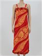 Honu &amp; Monstera Red Poly Cotton Hawaiian Strap Long Dress