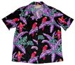 Paradise Found Jungle Bird Black Rayon Women&#39;s Hawaiian Shirt