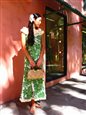 Royal Hawaiian Creations Hibiscus Panel Green Poly Cotton Hawaiian Nahenahe Ruffle Long Muumuu Dress