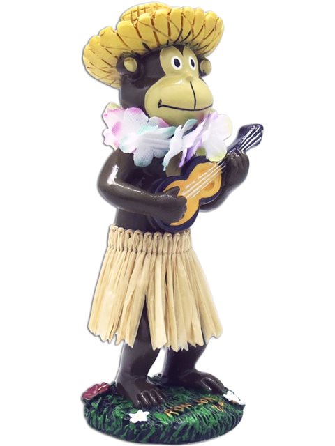 Miniature Dashboard Hula Doll Monkey w// Straw Hat