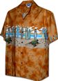 Pacific Legend Honu &amp; Surfboad Orange Cotton Men&#39;s Matched Front Hawaiian Shirt