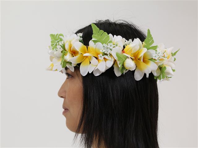 White Yellow Plumeria Queen Headband Haku Lei Alohaoutlet