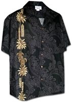 Pacific Legend Tiki & Honu Black Cotton Men's Hawaiian Shirt