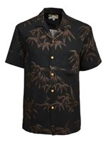 Paradise Found Bamboo Print Black Rayon Men's Hawaiian Shirt