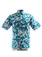 Kahala Duke&#39;s Pareo Teal Cotton Men&#39;s Hawaiian Shirt
