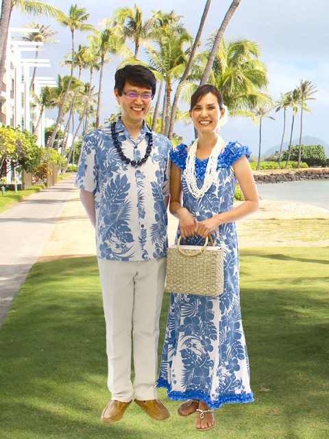 Royal Hawaiian Creations メンズ アロハシャツ [ハイビスカスパネル/ブルー/ポリコットン]